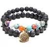 7 Chakra Healing Stone Yoga Tree of Life Dog Paw Armband 8mm Purple Glass Beads Sediment Crystal 2pcs / Set