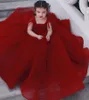 Red Feather Toddler Girls Pageant Dresses Sequined Square Neck Ball Gown Flower Girl Dress Floor Length Tulle Princess Kid Prom Gowns