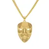 Nieuwe mode persoonlijkheid Men Hiphop ketting geel goud vergulde roestvrijstalen masker hang ketting met 5 mm 70 cm Cubaanse ketting voor mannen