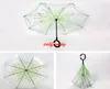 10 pçs / lote Transparente Reversa Guarda-chuva Camada Dupla Cereja Flores Guarda-chuva Invertido Chuva Mulheres C-handle À Prova de Vento F052909