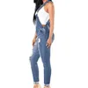 2018 denim jumpsuits kvinnor mode rippade hål långa overaller jeans feminin casual tvättade ihåliga ut rompers