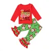 Hot Girls Christmas Outfits Baby Girl Clothes Long Sleeve T-shirt Tops Pants 2PCS Kids Set Toddler Children Boutique Clothing Xmas Clothes