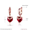 Factory Price Wholesale 18K Rose Gold Plated Red Zircon Heart Drop Earrings Woman Fashion Party Jewelry Wedding Gifts Free Shipping