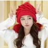 Inverno Pompom Coelho Chapéus de Pele para Mulheres Senhoras Proteção De Orelha De Malha Beanie Beanie Grosso Grosso Bonnet Chapéu