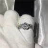 Vecalon coeur bijoux bague de mariage ensemble pour femmes 1ct 5A Zircon Cz 10KT or blanc rempli femme bague de fiançailles