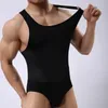 Moda erkek Ince Sıkı Şekillendiriciler Seksi Kolsuz Leotard Bodysuit Streç Nefes Tek Parça Tulum Bulge Kılıfı İç Giyim