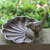 3 pièces en fonte forme de coquille mangeoire à oiseaux pour support de jardin bol bain d'oiseaux bain d'oiseaux Antique mis sur Patio cour marron Vintage O215W