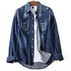 Camicia di jeans strappati Camicie di jeans slim fit vintage invecchiate con lavaggio sbiancato da uomo Cool Guy261j