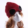 Double-use Thickened Winter Knitted Hat Warm Pilot Beanies Skullies Ski Cap with Removable Glasses for Men Women212g