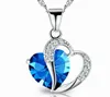 Women Fashion Heart Crystal Rhinestone Silver Chain Pendant Necklace Jewelry 10 Color Length 17.7" inch For Girls Gift