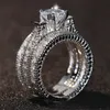 Free shipping Hot sale Engagement Topaz Simulated Diamond Diamonique 14KT White Gold Filled 3 Wedding women Ring Sets gift Size 5-11