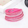 Kobiety Kryształ Rhinestone Slege Deluxe Leather Wrap Nadgarstek Mankiet Punk Bransoletki Bransoletki Fit Party Najlepszy Prezent 15 Kolory