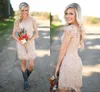 2019 New Country Bridesmaid Dresses V Neck Full Lace Short Sleeves Champagne Sheath Guest Wear Party Dresses Maid of Honor Gowns 5295O