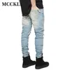 Mcckle Designer Slim Fit Ripped Jeans Men Hi-Street Mens Distressed Denim Biker Knähål Tvättade förstörda jeans