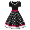 Kenancja V Neck Krótkie rękawy Polka Dot Drukuj Lato Kobiety Vintage Dress Paski Party Feminino Vestidos Rockabilly Swets Sukienki