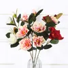 Dekorativa 4heads Orchid Magnolia Artificial Flower Branch Hem Bröllopsdekoration Fake Flowers Garden Decores Flores