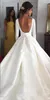 2019 элегантный простой дешевые Бато свадебные платья новая мода атласная линия с длинными рукавами спинки свадебное платье сексуальные свадебные платья