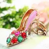 Exquisite key ring with crystal high heeled shoes metal key chain hollow out key ring handbag accessories car pendant gift