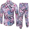 Flower Printed Men Clothing New Fashion Male Slim Tracksuits Gentleman Floral Vacation Suit 5XL Plus Size Pants And Shirts Set