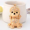 Adorável poodle cristal strass bolsa de metal pingente cachorro chaveiro chaveiro para carro bolsa de mão pingente chaveiros presente para crianças