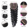 9A cheveux vierges humains malaisiens tissent vague profonde couleur naturelle 4x4 fermeture à lacets reine avec trois faisceaux et trois parties de Mme Joli
