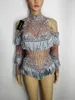 femme argent gland cristaux body pierres costumes sexy combinaison mariage bal costume discothèque bar chanteur DJ DS spectacle de performance