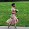 ほこりっぽいピンクの人魚の花嫁介添人ドレス2018オフショルダーティーの長い名誉ガウンの短いメイド安いアフリカの花嫁介添人ドレス