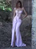 2018 섹시한 아랍어 시폰 롱 드레스 드레스 비즈 레이스 애호가의 연인 민소매 파티 드레스 매력적인 사이드 슬릿 인어 이브닝 드레스