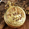 2021 Gold Uhr Blume Hirsch Carving Design Mechanische Taschenuhr FOB Taille Kette Skeleton Hohl Steampunk Männer