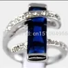 SPEDIZIONE GRATUITA Bellissimo anello in cristallo blu piatto d'argento 7 8 9 #