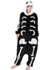 Vuxens mänskliga skelett Kigurumi för Halloween och Day of the Dead Women and Men Onesie Skull kostym