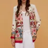 Spring Autumn Women Vintage Red Floral Print Kimono jacket ladies waist bowknot sashes Outwear business office lady wear Coat