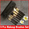 M Makeup 9 st Makeup Brush Set + kopphållare Professionell 9 st Makeupborstar Ställ kosmetiska borstar med cylinderkopphållare