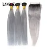 9A Ombre 1B/Grey Brazilian Virgin Human Hair Weaves 4 Bundles With Top Lace Closures Straight Ombre Peruvian Malaysian Indian Cambodian Hair