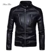 Mens Jacket Boutique Punk Multiple Zipper PU Leather Outerwear Male Handsome Motorcycle Leather Jacket Solid Streetwear WY113