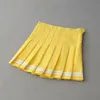 Women Striped Pleated Skirts with Safety Shorts Preppy Style Mini Skirts High Waist Pleated Skirt