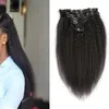 10 "-26" Grov Yaki Kinky Straight Clip In Hair Extensions 100% Brazilian Human Remy Hair 7 Pieces och 100g / Set Naturlig färg