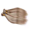 Resaltado marrón claro mezclado con cabello rubio de color piano Tramas rectas # 8/613 Color de piano El cabello virgen de Malasia teje 4 paquetes