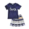 Baby Girlsの服は切れ目2018最新の夏の新生児子供の女の子の心半袖Tシャツ+幾何学的なスカート2本の服のセット