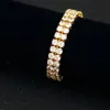 Whosale Hip Hop 2 Rows Gold Silver Cubic Zirconia Iced Out Tennis Bling Lab CZ Stones Bracelet