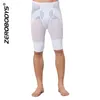 Negro Blanco Hombres Malla Levantamiento de glúteos Fajas Ver a través de Alta elasticidad Control de barriga Moldeador Transpirable Compresión Legging Medias Pantalones