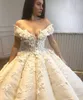 Luxury Arabic Dubai Plus Size Lace Ball Gown Wedding Dresses Applique 3D Flower Court Train Bridal Gown vestidos de novia