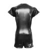 Mens Sexig Bodysuit Underkläder Gay Male Faux Läder Splice Soft Boxer Shorts Leotard Jumpsuit Mäns Sexiga Perspektiv Bodysuit