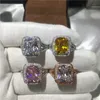 ファッションジュエリーローズゴールド925スターリングシルバーリングクッションカット10CT 5AジルコンCZエンゲージメントウェディングバンドリング女性234W