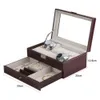 12 Grids Slots Professional Watches Storage Box Double Layers PU Leather Watch Case Organizer Box Holder Black Brown Color293s