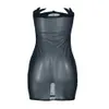 Sexig Genomskinlig Tube Dress Kvinnor Sheer Mesh Strapless Dress Beads Solid Slim Bodycon Party Club Mini Black Vestidos Mujer