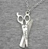 20pcs/lot Fashion Necklace Antique Silver Vintage Scissors Charms Pendants Chain Necklace 42+5cm