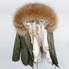 Furlove Fashion Women's Natural Futro Lined Coated Coat Mini Parkas Duży Raccoon Fur Collar Outwear Zimowa Kurtka
