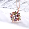 Vecalon New Flower Style Mutil Colors 5A Zircon CZ Rose Gold Fyllda Halsband Örhinge Ring Smycken Set för Kvinnor
