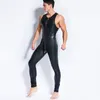 Sexy Men Faux Latex Leather Bodysuits Fetish Gay Sissy Exotic Club Wear Sleeveless Costumes Game Apparel Teddies Jumpsuits Night Culb